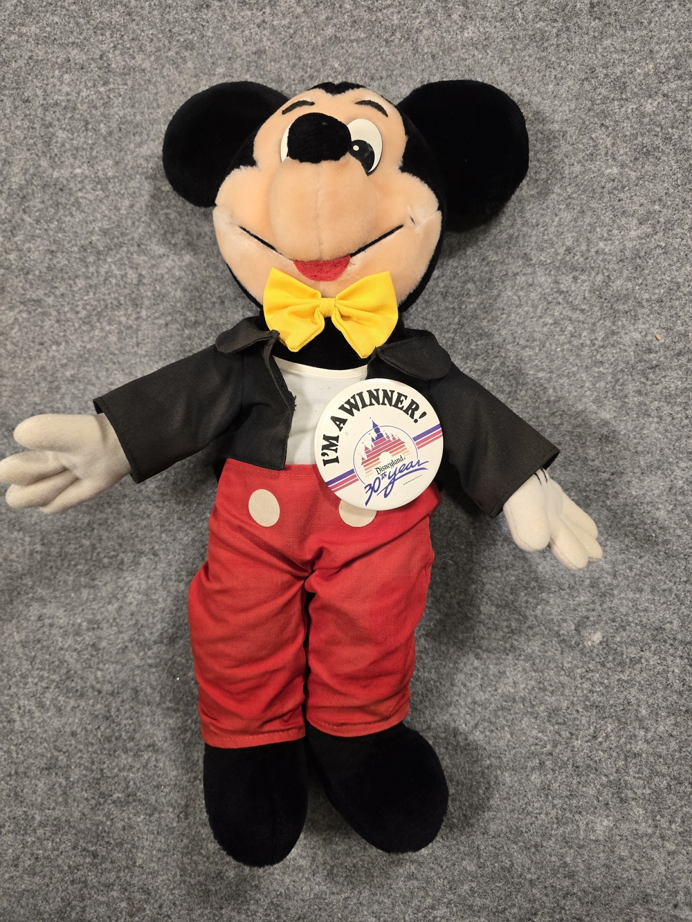 Vintage 1985 Mickey Mouse Plush With Winner Pin - Classic Character Plush 19"